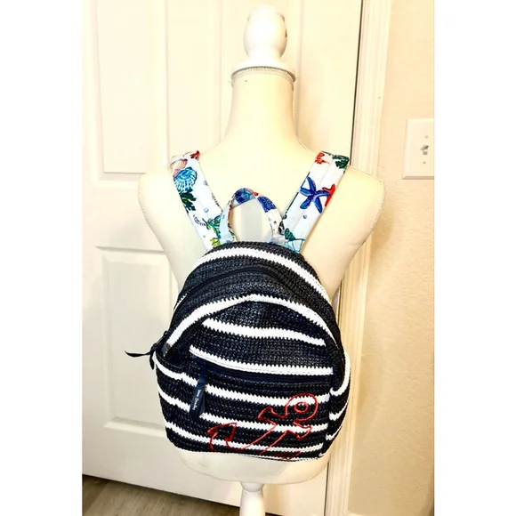 Vera Bradley Straw Mini Backpack in the Anchors Aweigh pattern - Picture 7 of 8